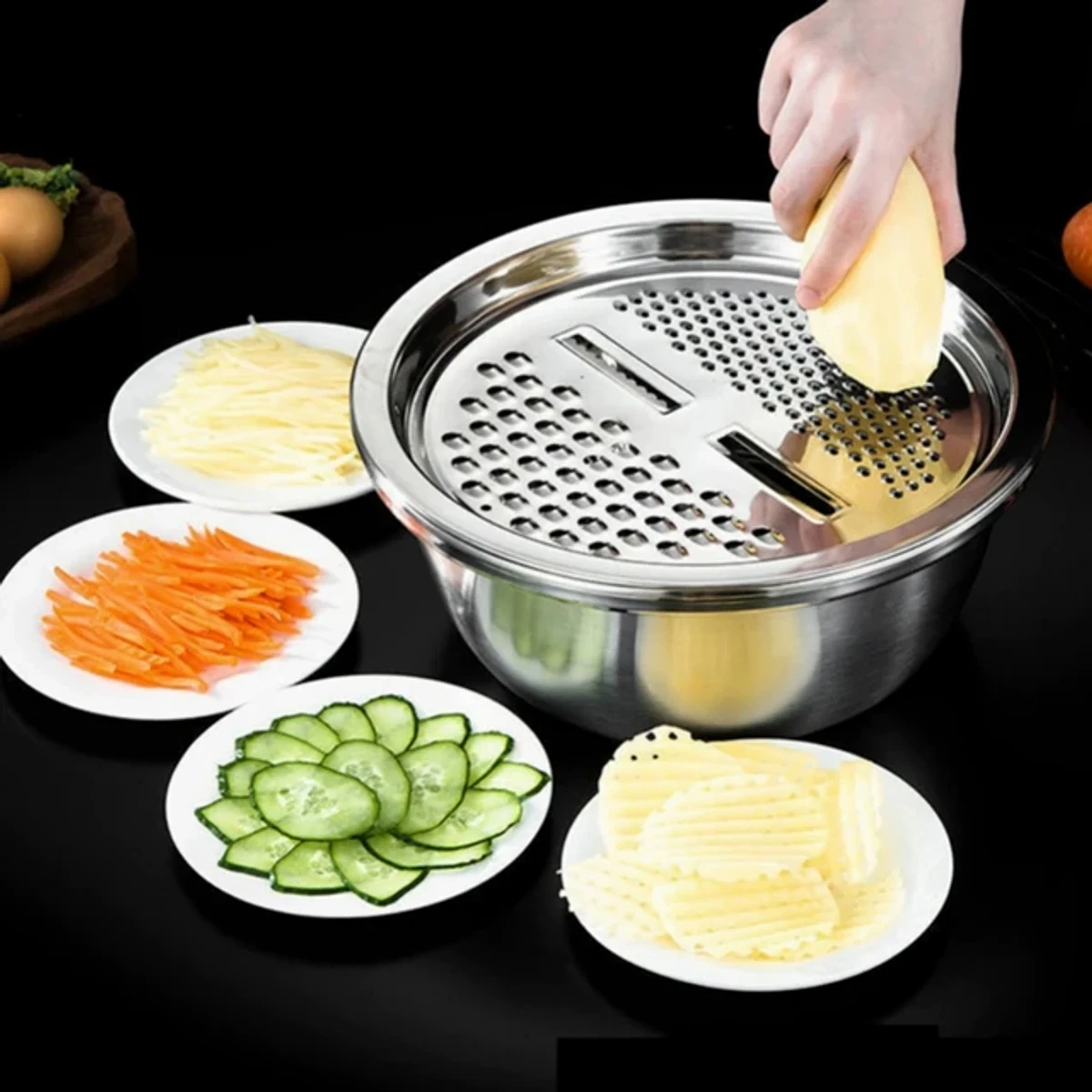 3 IN 1 VEGETABLE CUTTER WITH DRAIN BASKET